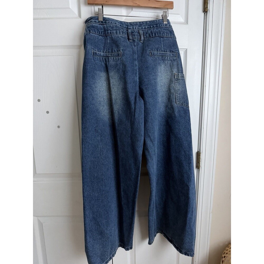 Commense Size XL Jeans Womens Medium Blue High Rise Wide Leg Cargo Wrap - Picture 6 of 9